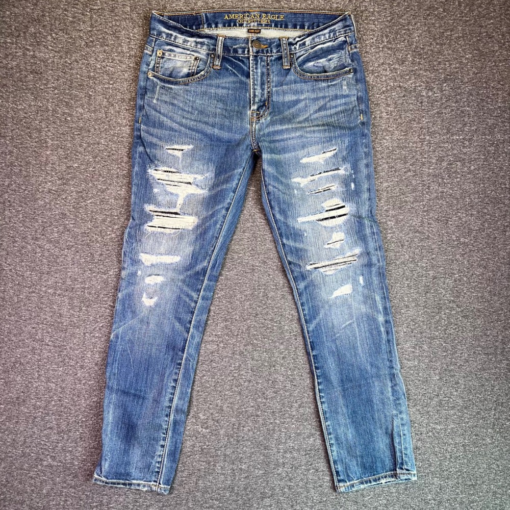 American‎ Eagle Jeans Mens 31x30 Faded Skinny Distressed Core Flex Casual Ripped